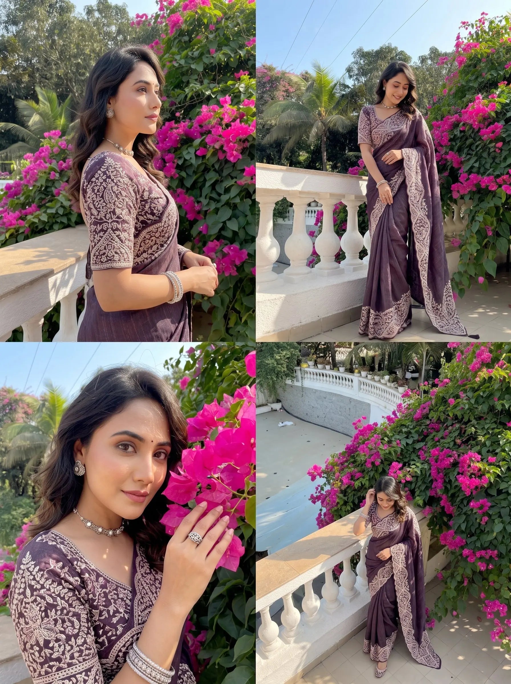 Dark Purple Silver Crunchy Saree Kalyanja Fashion